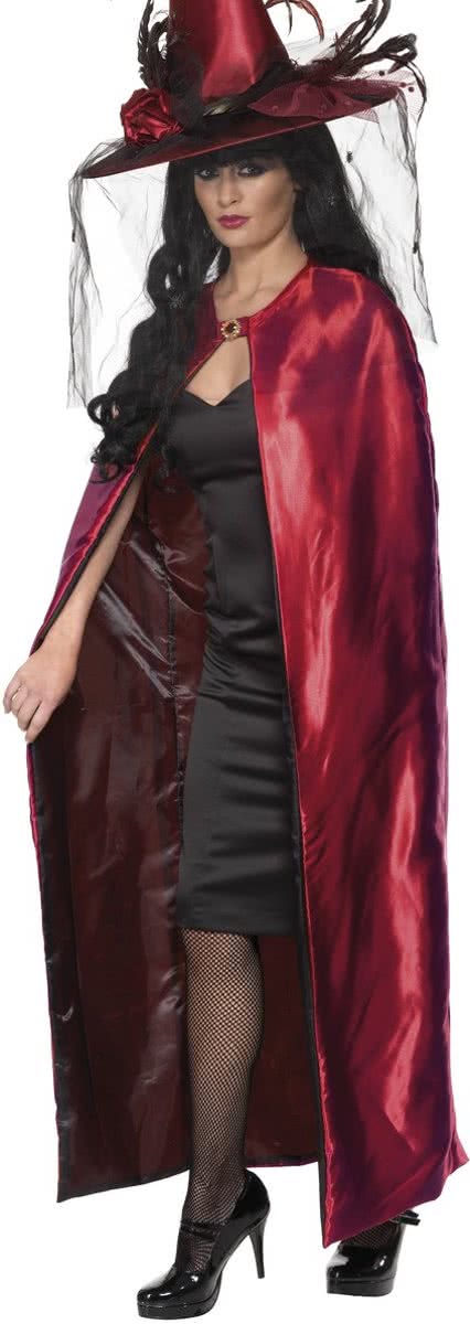 Rood/zwarte omkeerbare heksen cape | Onesize